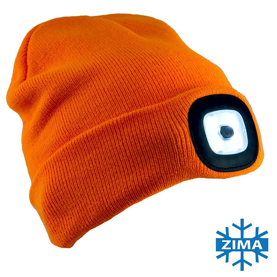 7091 ORANGE Z LATARKĄ CZAPKA OCIEPLANA